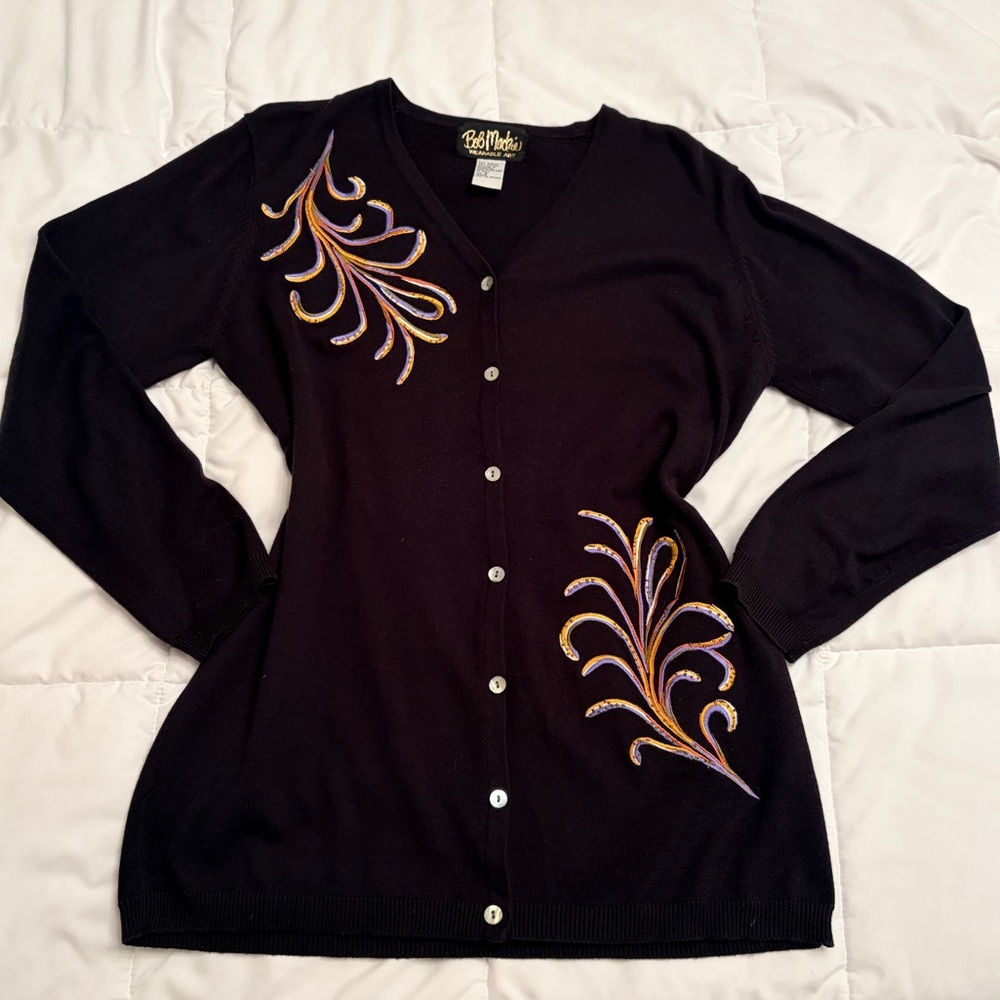 Bob Mackie Wearable Art Black Embroidered Cardigan | Vintage Staple Glam Piece